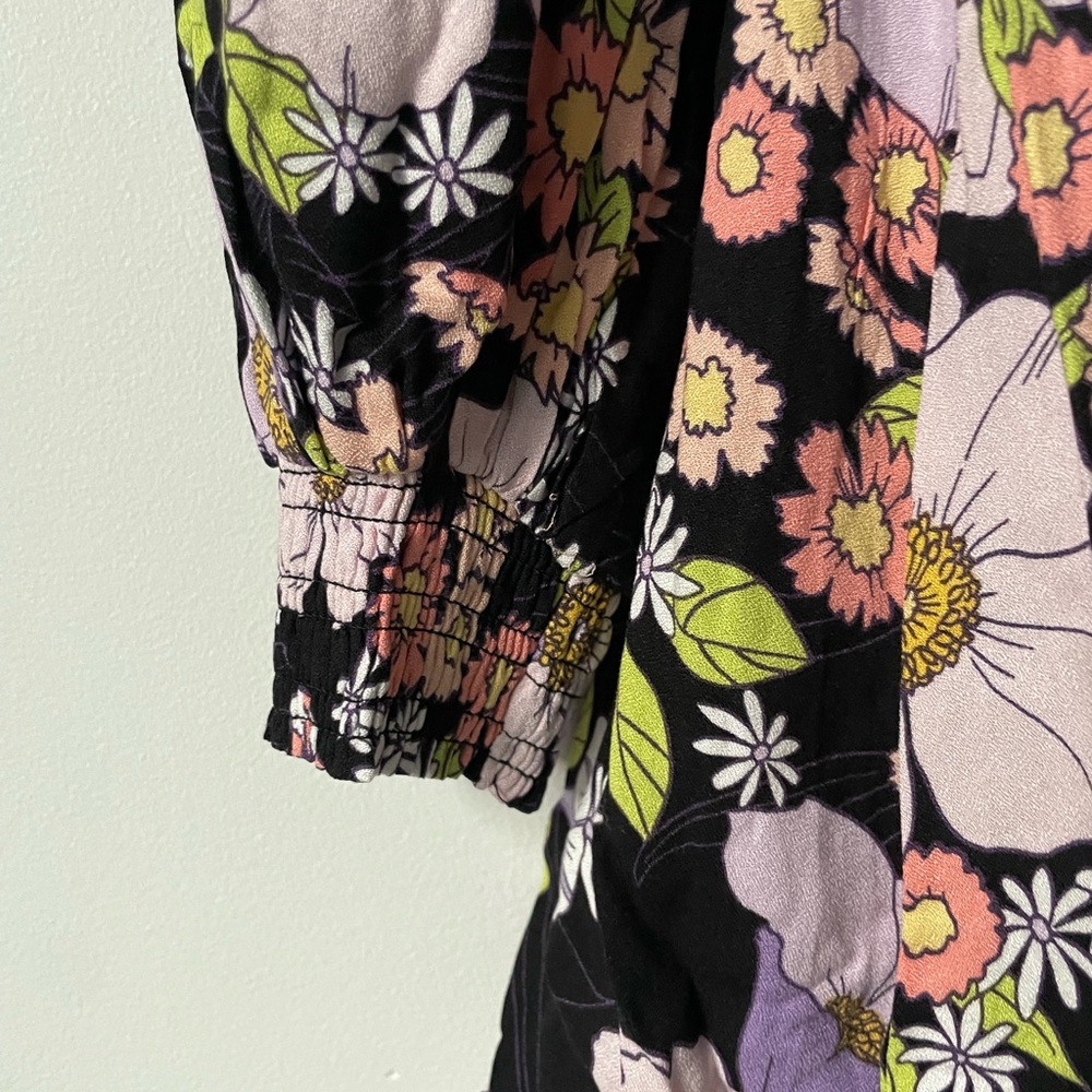 NWT AFRM Smocked Mini Dress Noir Cottagecore Euro Summer Femme Floral Large Boho - Picture 5 of 6